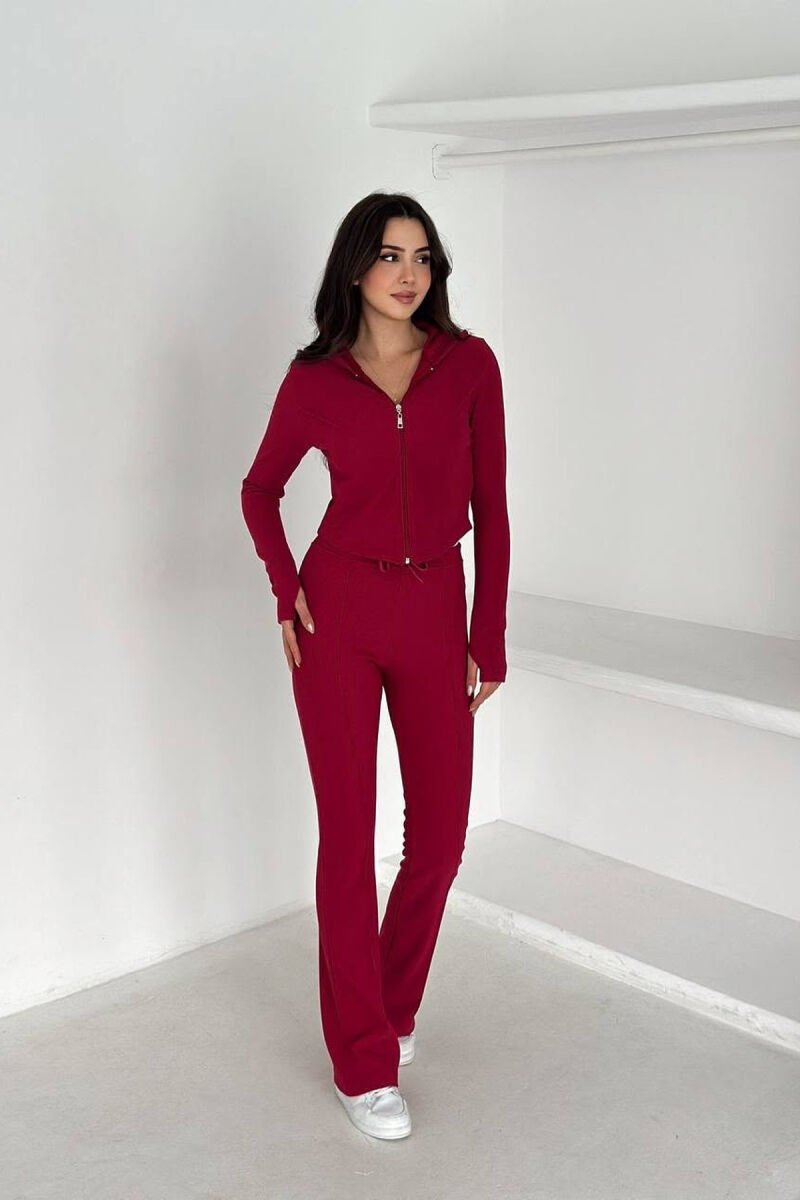 ONE COLOR ZIPPER JACKET + SWEATPANTS WOMEN SET RED/E KUQE - 4