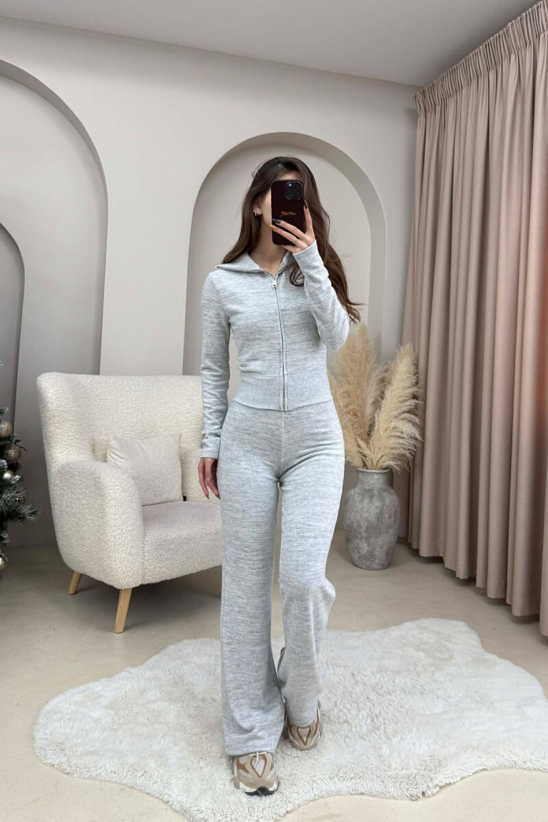 ONE COLOR ZIPPER JACKET+ TROUSERS WOMEN SET LIGHT GREY/GZ - 1