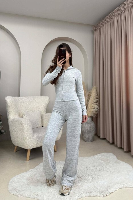 ONE COLOR ZIPPER JACKET+ TROUSERS WOMEN SET LIGHT GREY/GZ - 2