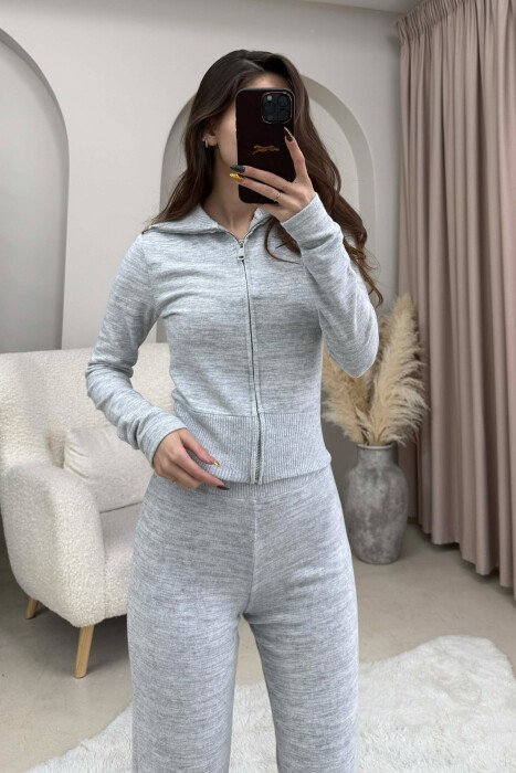 ONE COLOR ZIPPER JACKET+ TROUSERS WOMEN SET LIGHT GREY/GZ - 4