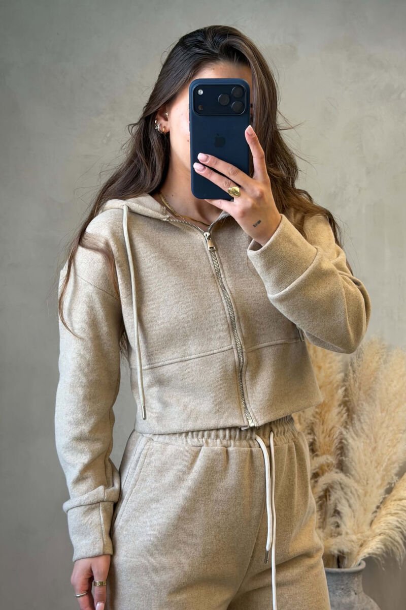ONE COLOR ZIPPER JACKET+TROUSERS WOMEN SET BEIGE/BEZHE - 2