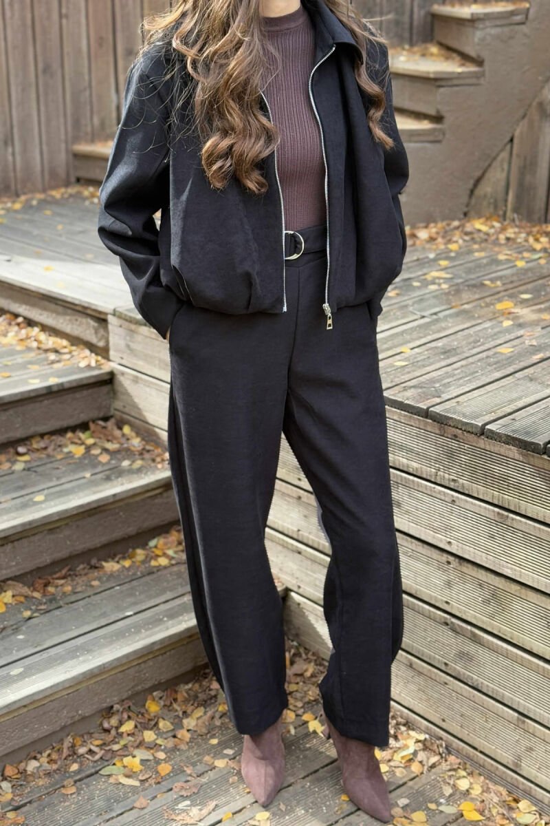 ONE COLOR ZIPPER JACKET+TROUSERS WOMEN SET BLACK/ E ZEZE - 5