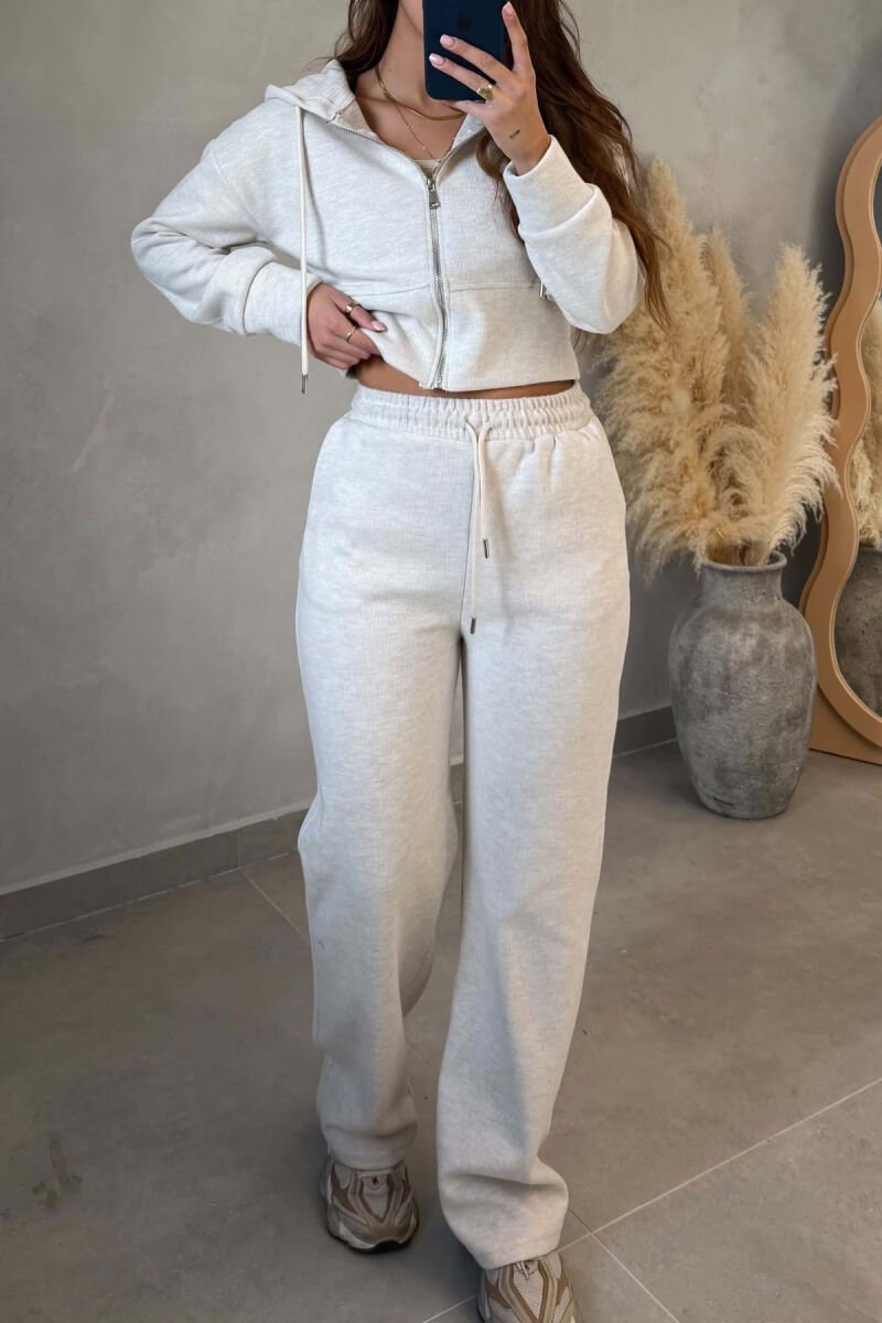 ONE COLOR ZIPPER JACKET+TROUSERS WOMEN SET CREAM/KREM - 3