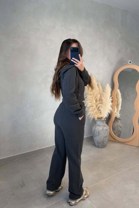 ONE COLOR ZIPPER JACKET+TROUSERS WOMEN SET DARK GREY/GEE - 2