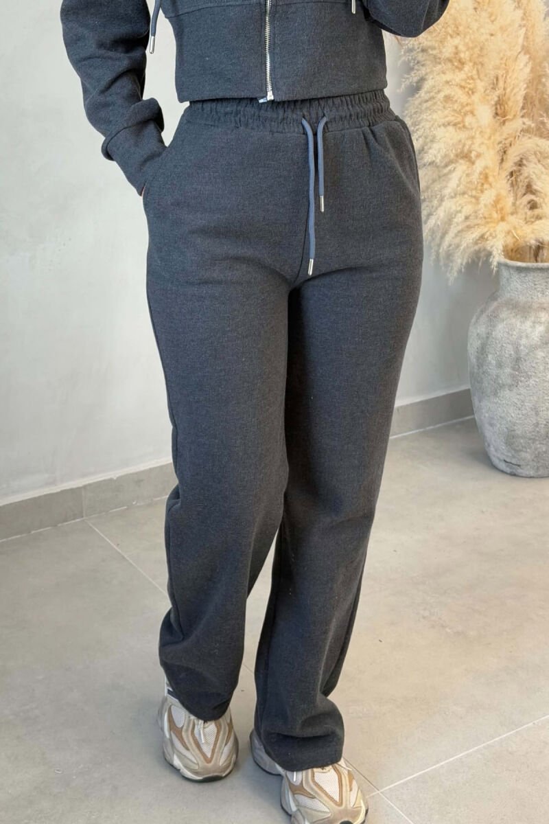 ONE COLOR ZIPPER JACKET+TROUSERS WOMEN SET DARK GREY/GEE - 3