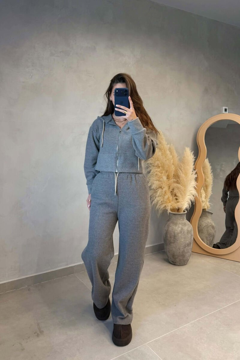 ONE COLOR ZIPPER JACKET+TROUSERS WOMEN SET GREY ASH/GRI HIRI - 1