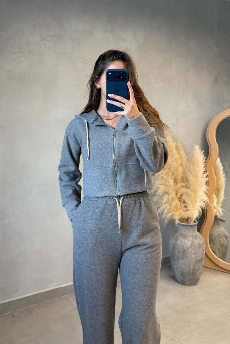 ONE COLOR ZIPPER JACKET+TROUSERS WOMEN SET GREY ASH/GRI HIRI - 2