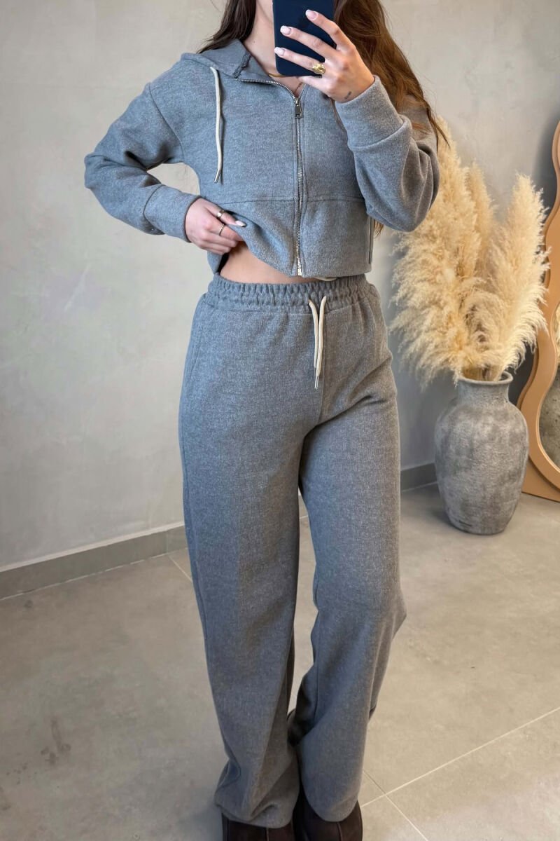 ONE COLOR ZIPPER JACKET+TROUSERS WOMEN SET GREY ASH/GRI HIRI - 4