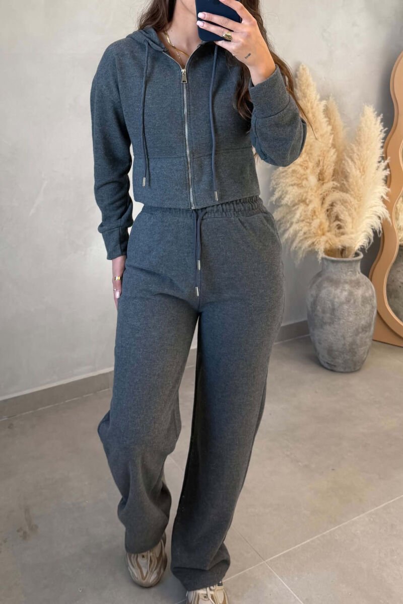 ONE COLOR ZIPPER JACKET+TROUSERS WOMEN SET GREY/GRI - 2