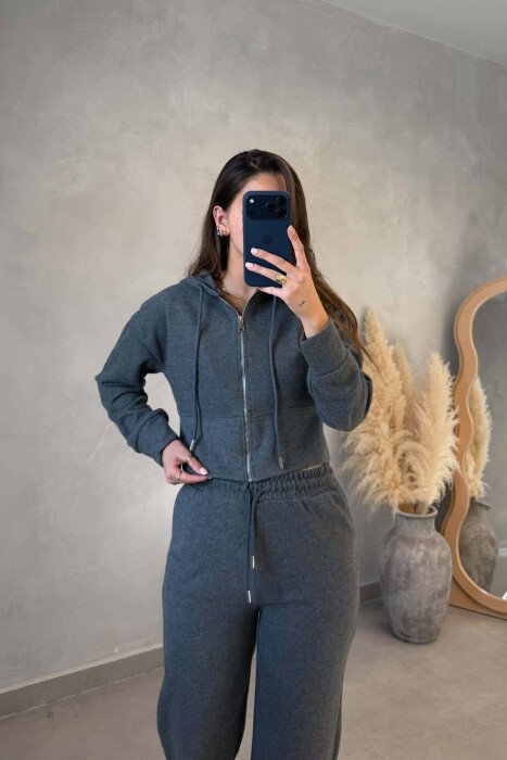 ONE COLOR ZIPPER JACKET+TROUSERS WOMEN SET GREY/GRI - 3
