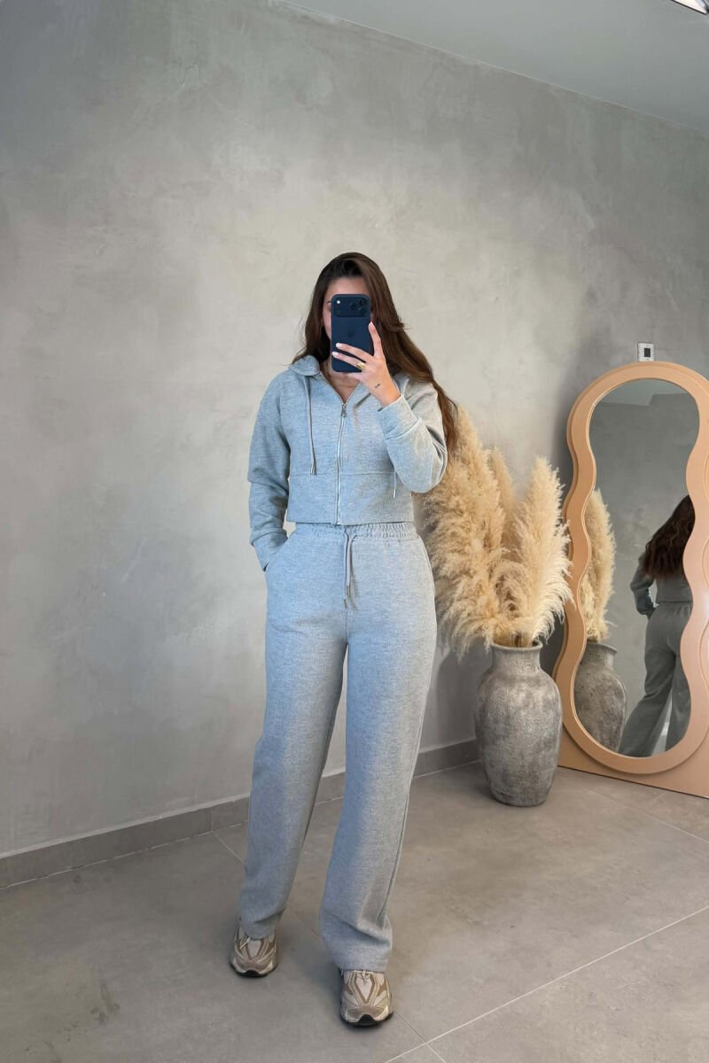 ONE COLOR ZIPPER JACKET+TROUSERS WOMEN SET LIGHT GREY/GZ - 1