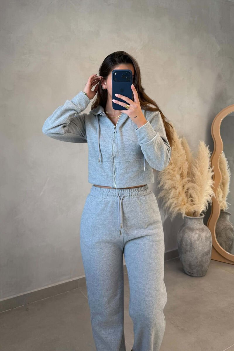ONE COLOR ZIPPER JACKET+TROUSERS WOMEN SET LIGHT GREY/GZ - 3