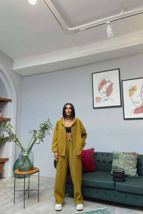 ONE COLOR ZIPPER JACKET+TROUSERS WOMEN SET OLIVE/ULLI - KLAUDIO FASHION