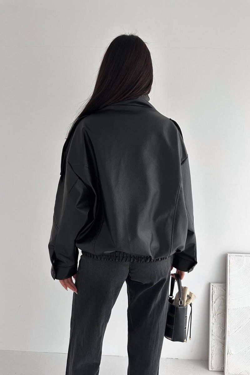 ONE COLOR ZIPPER LEATHER WOMEN JACKET BLACK/ E ZEZE - 11