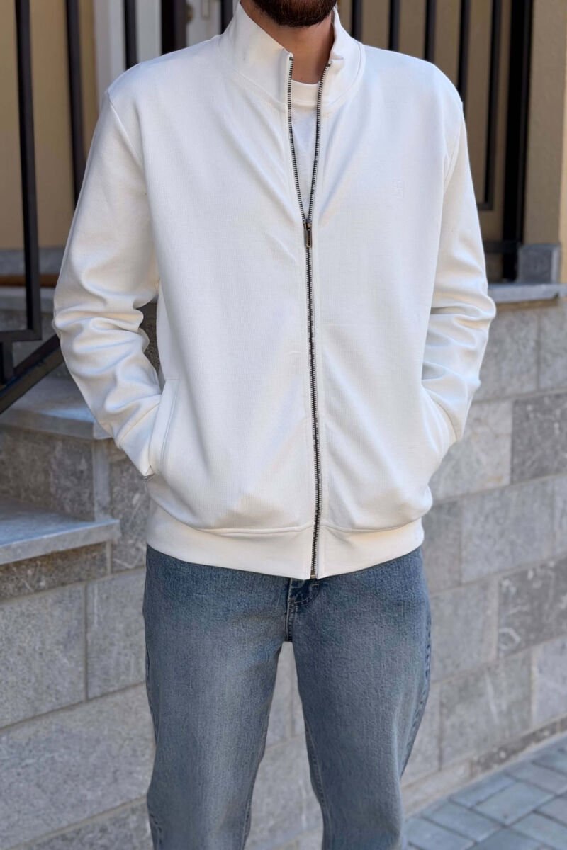 ONE COLOR ZIPPER MEN COTTON JACKET WHITE-E BARDHE - 2