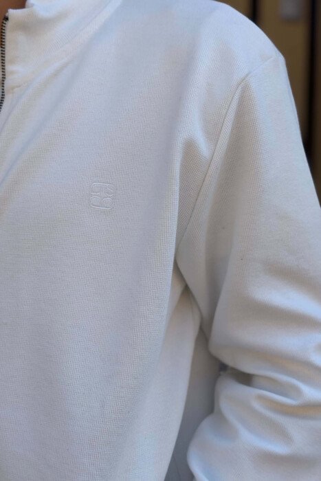ONE COLOR ZIPPER MEN COTTON JACKET WHITE-E BARDHE - 3