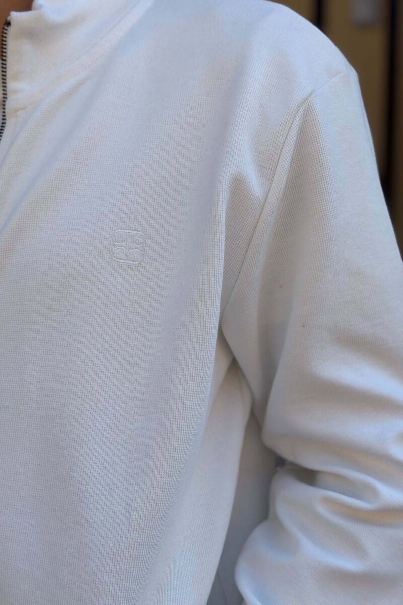 ONE COLOR ZIPPER MEN COTTON JACKET WHITE-E BARDHE - 3