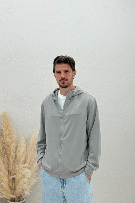 ONE COLOR ZIPPER MEN JACKET GREY/GRI - KLAUDIO FASHION