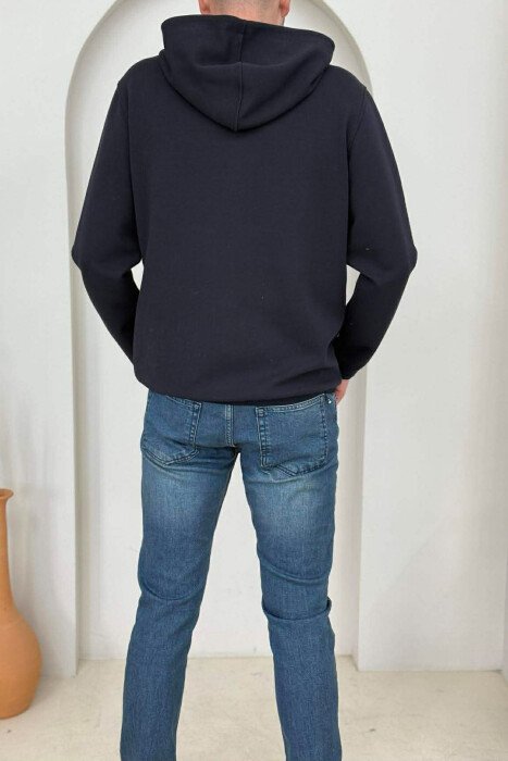 ONE COLOR ZIPPER NECK MEN HOODIE MIDNIGHT BLACK/ E ZEZE MESNATE - 4