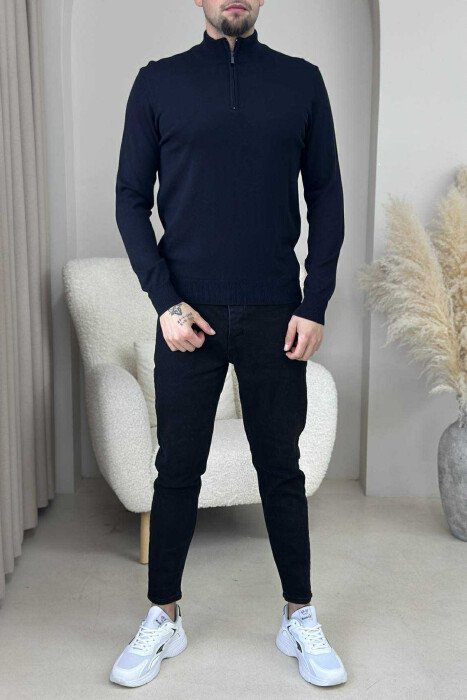 ONE COLOR ZIPPER NECK MEN SWEATER BLACK/ E ZEZE - 3
