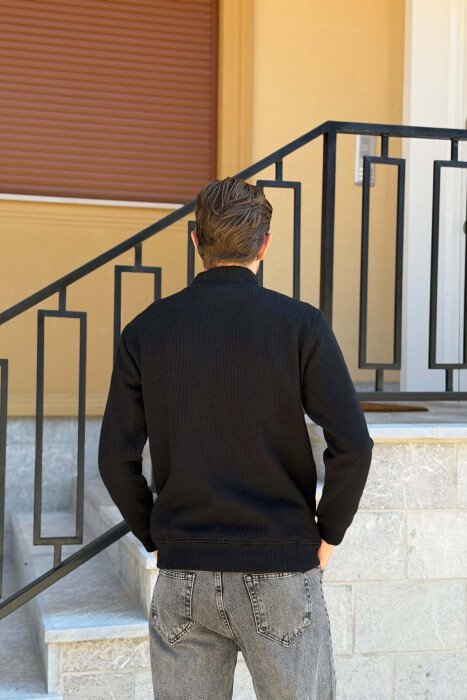 ONE COLOR ZIPPER NECK MEN SWEATSHIRT BLACK/ E ZEZE - 4