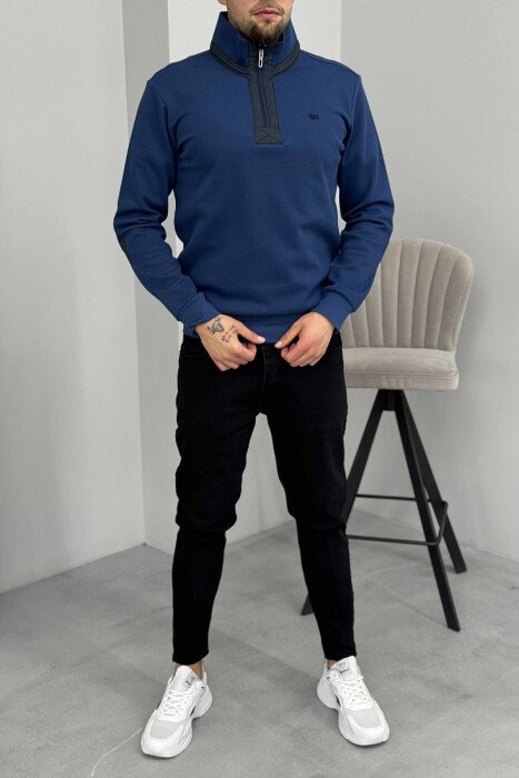 BLUZË NJË NGJYRËSHE ME JAKË ME ZINXHIR PËR MESHKUJ NË NGJYRË BLU - KLAUDIO FASHION