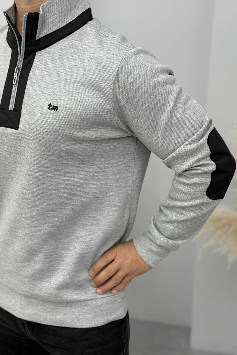 ONE COLOR ZIPPER NECK MEN SWEATSHIRT GREY/GRI - 2