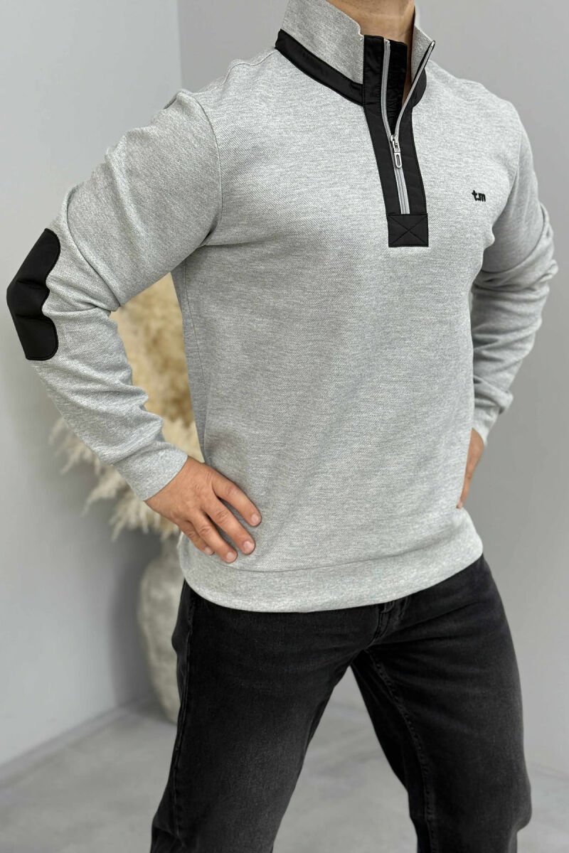 ONE COLOR ZIPPER NECK MEN SWEATSHIRT GREY/GRI - 4