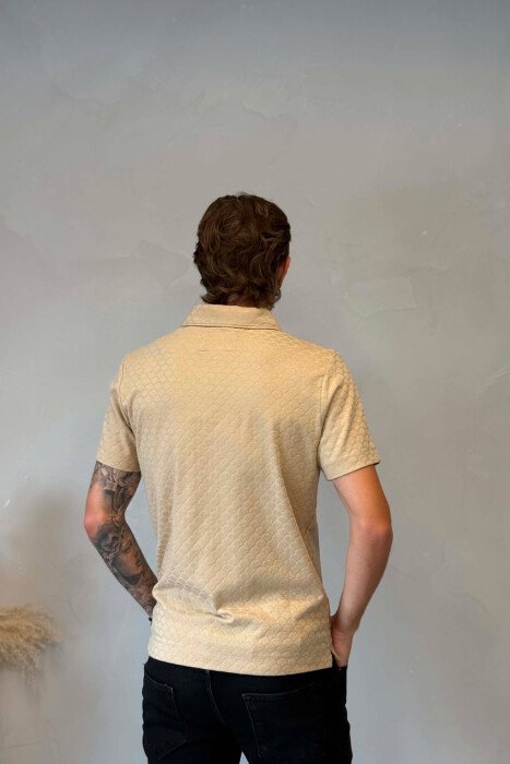 ONE COLOR ZIPPER NECK MEN T-SHIRT BEIGE/BEZHE - 2