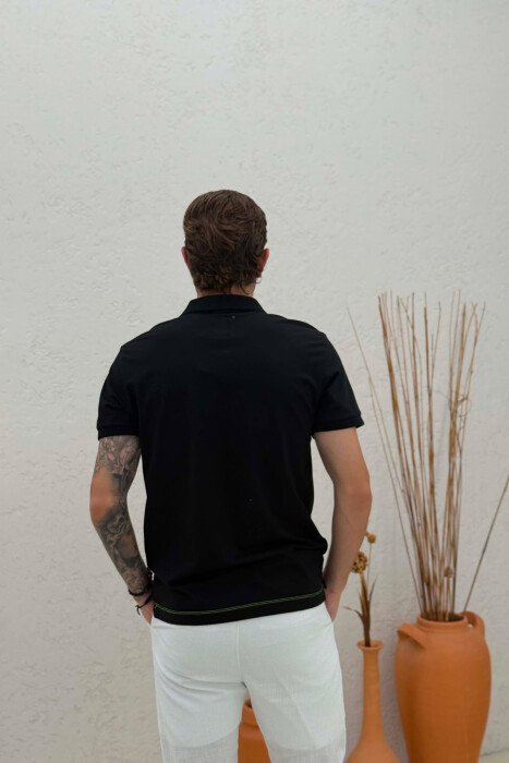 ONE COLOR ZIPPER NECK MEN T-SHIRT BLACK/ E ZEZE - 2