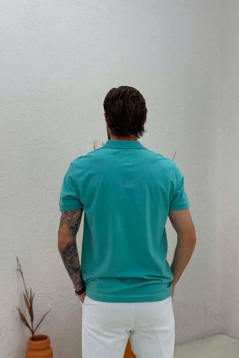 ONE COLOR ZIPPER NECK MEN T-SHIRT BLUE STONE/GK - 2