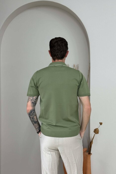 ONE COLOR ZIPPER NECK MEN T-SHIRT GREEN/JESHILE - 2