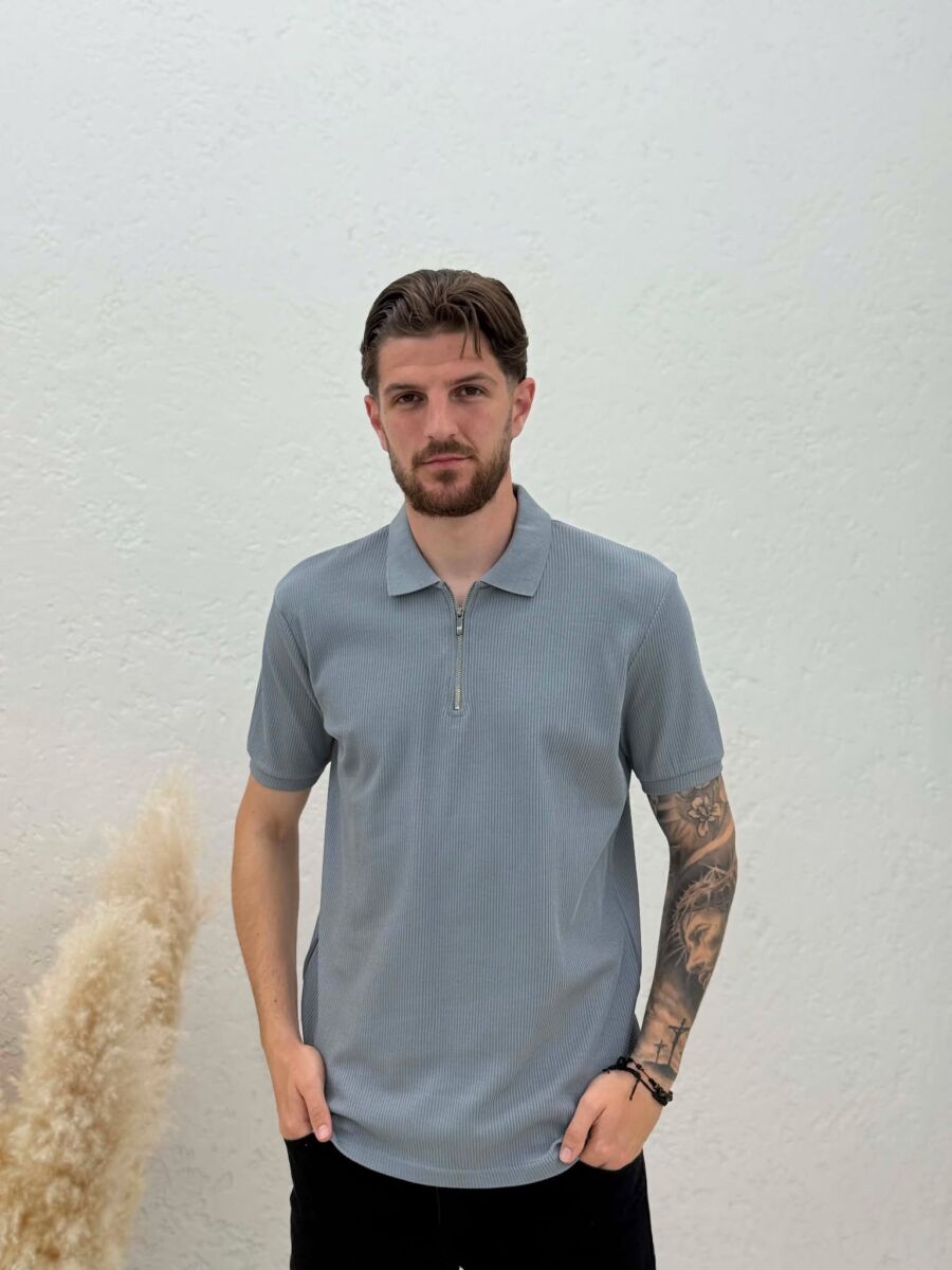 ONE COLOR ZIPPER NECK MEN T-SHIRT GREY/GRI - 1
