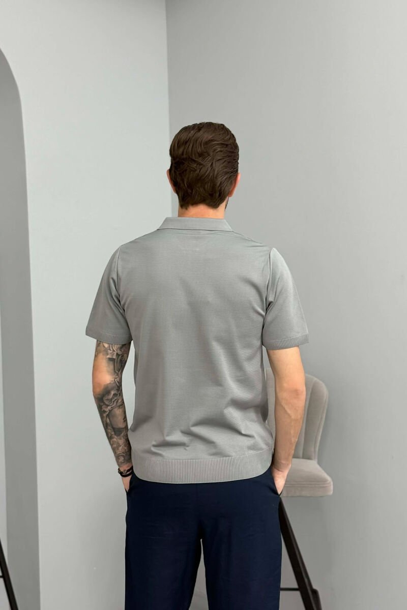 ONE COLOR ZIPPER NECK MEN T-SHIRT GREY/GRI - 5