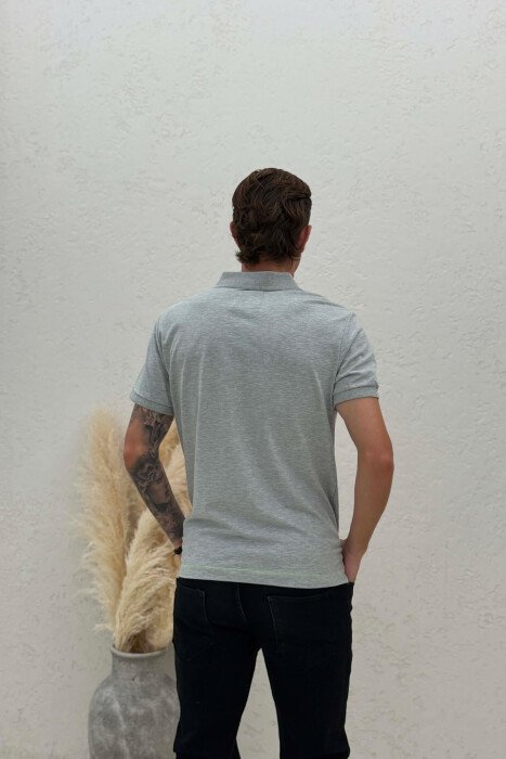ONE COLOR ZIPPER NECK MEN T-SHIRT GREY/GRI - 3