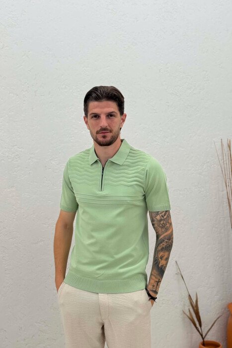 ONE COLOR ZIPPER NECK MEN T-SHIRT MINT/MENTE 