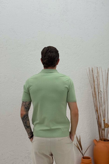 ONE COLOR ZIPPER NECK MEN T-SHIRT MINT/MENTE - 3