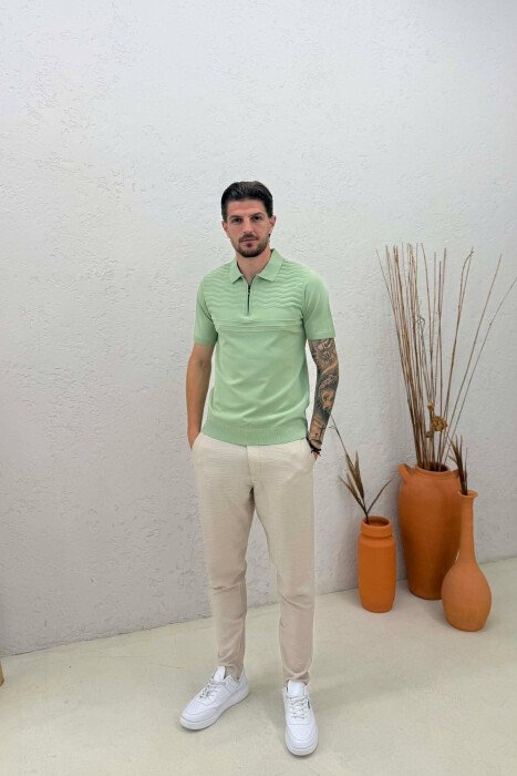 ONE COLOR ZIPPER NECK MEN T-SHIRT MINT/MENTE - 4