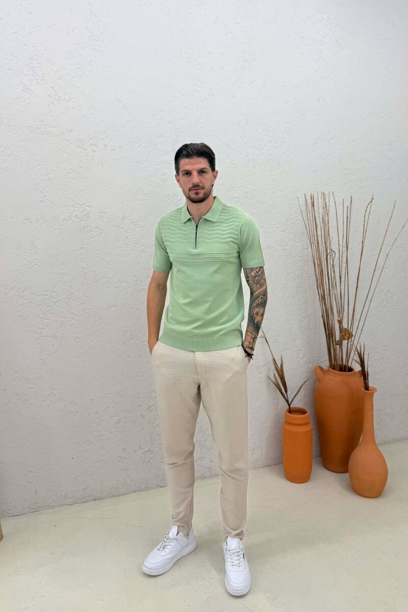 ONE COLOR ZIPPER NECK MEN T-SHIRT MINT/MENTE - 4