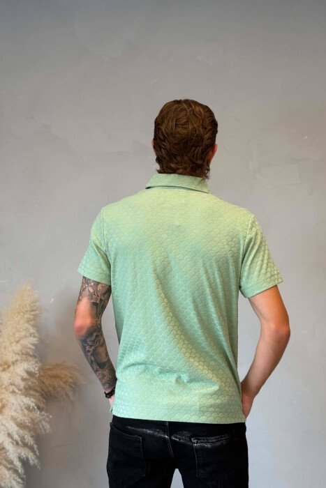 ONE COLOR ZIPPER NECK MEN T-SHIRT MINT/MENTE - 2