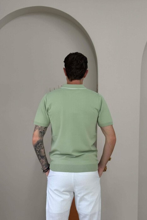 ONE COLOR ZIPPER NECK MEN T-SHIRT MINT/MENTE - 3