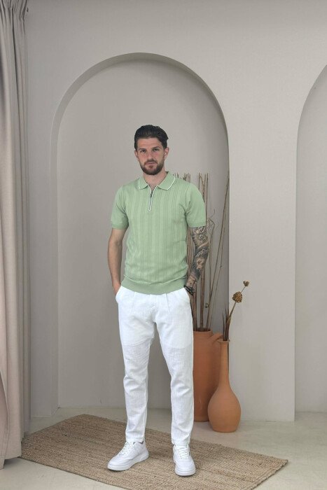 ONE COLOR ZIPPER NECK MEN T-SHIRT MINT/MENTE - 4