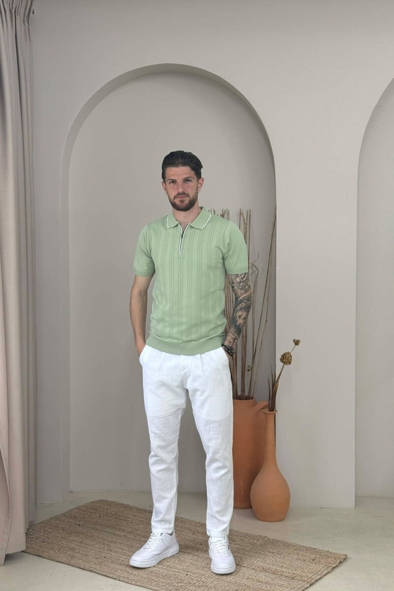 ONE COLOR ZIPPER NECK MEN T-SHIRT MINT/MENTE - 4
