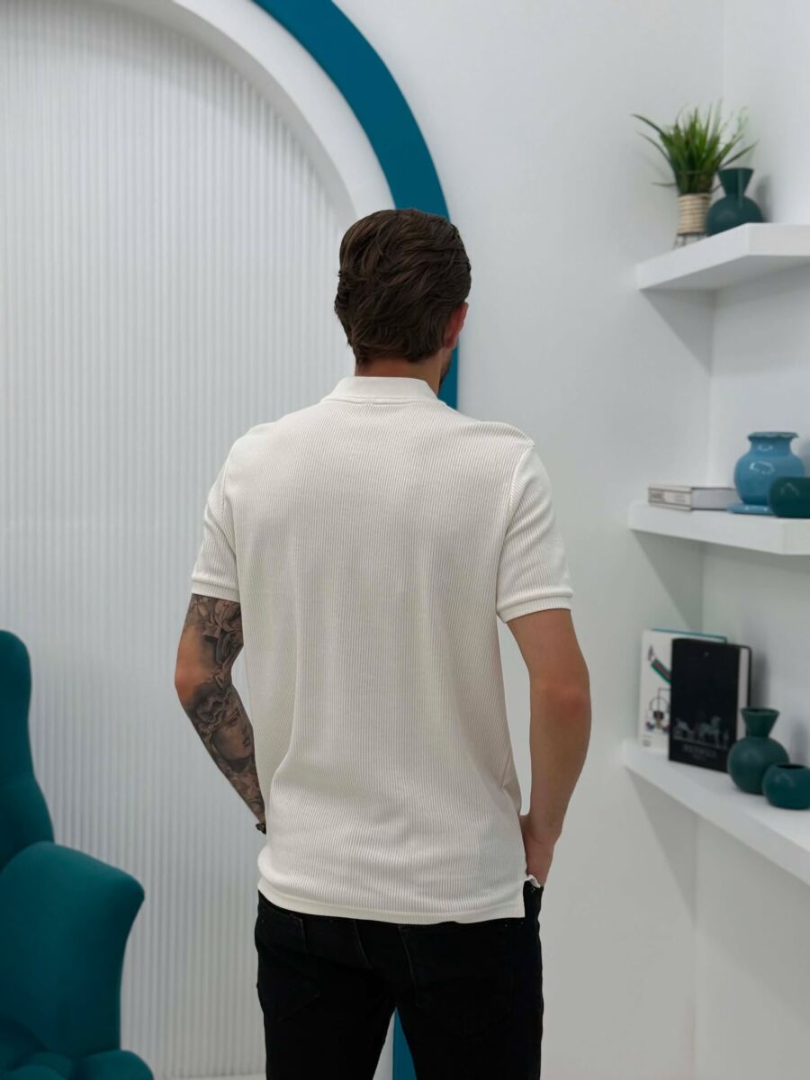 ONE COLOR ZIPPER NECK MEN T-SHIRT WHITE-E BARDHE - 4