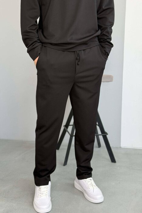ONE COLOR ZIPPER NECK SWEATSHIRT + SWEATPANTS MEN SET BLACK/ E ZEZE - 5