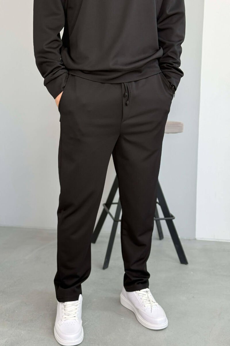 ONE COLOR ZIPPER NECK SWEATSHIRT + SWEATPANTS MEN SET BLACK/ E ZEZE - 5
