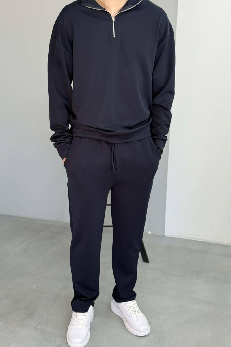 ONE COLOR ZIPPER NECK SWEATSHIRT + SWEATPANTS MEN SET BLUE/BLU - 2