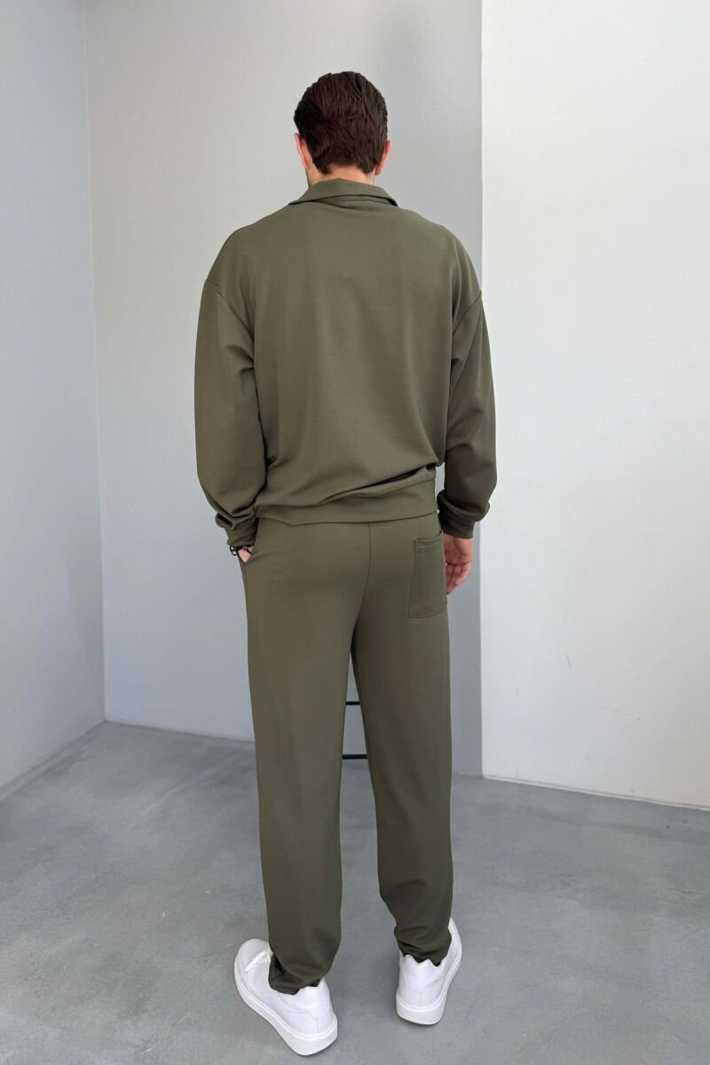 ONE COLOR ZIPPER NECK SWEATSHIRT + SWEATPANTS MEN SET GREEN/JESHILE - 4