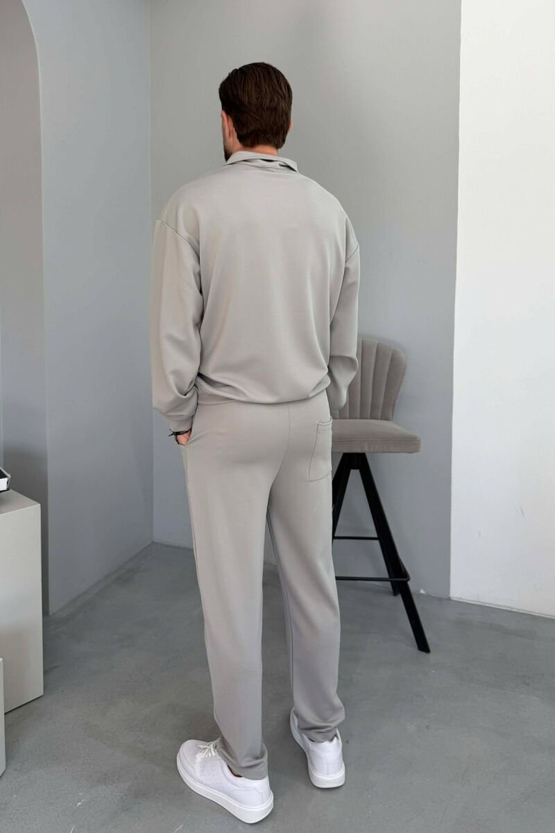 ONE COLOR ZIPPER NECK SWEATSHIRT + SWEATPANTS MEN SET GREY/GRI - 4