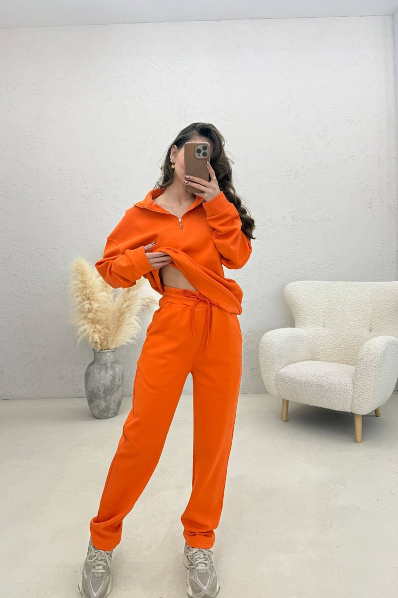 ONE COLOR ZIPPER NECK SWEATSHIRT+ SWEATPANTS WOMEN SET ORANGE/PORTOKALLI - 5